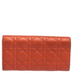 Pre Owned Dior Orange Cannage Leather Miss Dior Flap Continental Wallet