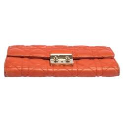 Pre Owned Dior Orange Cannage Leather Miss Dior Flap Continental Wallet
