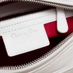 Pre Owned Dior White Sequins Embellished Leather Medium Lady Dior Tote