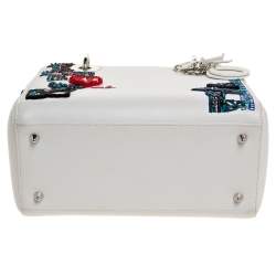 Pre Owned Dior White Sequins Embellished Leather Medium Lady Dior Tote