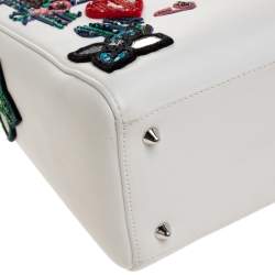 Pre Owned Dior White Sequins Embellished Leather Medium Lady Dior Tote