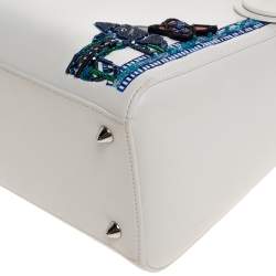 Pre Owned Dior White Sequins Embellished Leather Medium Lady Dior Tote