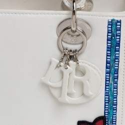 Pre Owned Dior White Sequins Embellished Leather Medium Lady Dior Tote