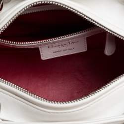 Pre Owned Dior White Sequins Embellished Leather Medium Lady Dior Tote
