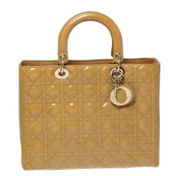 Dior Mustard Cannage Patent Leather Large Lady Dior Tote