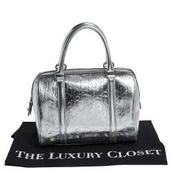 Pre Owned Dior Metallic Silver Oblique Monogram Leather Boston Bag