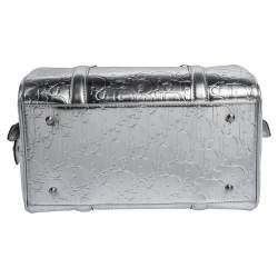 Pre Owned Dior Metallic Silver Oblique Monogram Leather Boston Bag