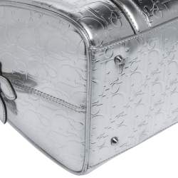 Pre Owned Dior Metallic Silver Oblique Monogram Leather Boston Bag