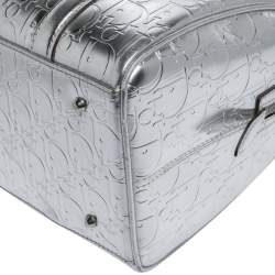 Pre Owned Dior Metallic Silver Oblique Monogram Leather Boston Bag