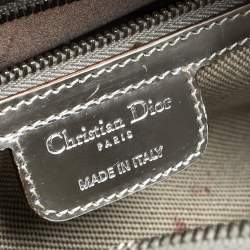 Pre Owned Dior Metallic Silver Oblique Monogram Leather Boston Bag