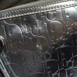 Pre Owned Dior Metallic Silver Oblique Monogram Leather Boston Bag