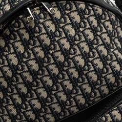 Pre Owned Dior Navy Blue/White Oblique Canvas and Leather Rider Backpack
