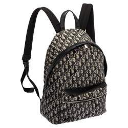 Pre Owned Dior Navy Blue/White Oblique Canvas and Leather Rider Backpack