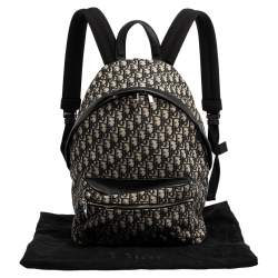 Pre Owned Dior Navy Blue/White Oblique Canvas and Leather Rider Backpack