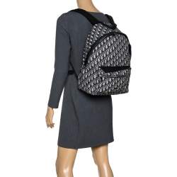 Pre Owned Dior Navy Blue/White Oblique Canvas and Leather Rider Backpack