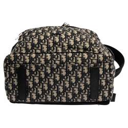Pre Owned Dior Navy Blue/White Oblique Canvas and Leather Rider Backpack
