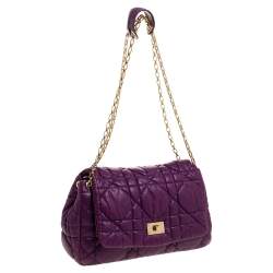 مملوكة مسبقًا Dior Purple Cannage Leather Chain Flap Shoulder Bag