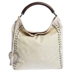 Dior White Oblique Canvas and Leather Ethnic Hobo