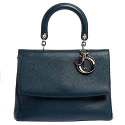Pre Owned Dior Navy Blue Leather Large Be Dior Flap Top Handle Bag