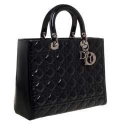مملوكة مسبقًا Dior Black Patent Leather Large Lady Dior Tote
