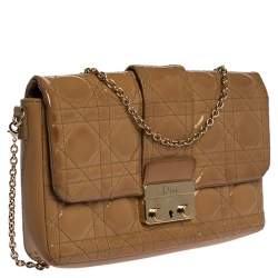 Dior Beige Cannage Patent Leather New Lock Chain Clutch