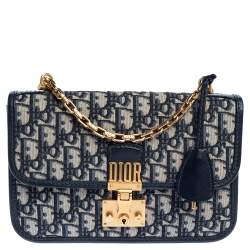 Christian Dior Oblique Small DiorAddict Flap Bag Navy Blue Aged Gold H –  Coco Approved Studio