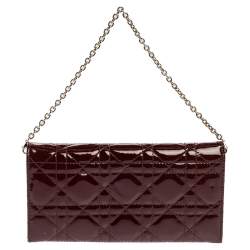 Pre Owned Dior Red Cannage Patent Leather Lady Dior Wallet on Chain