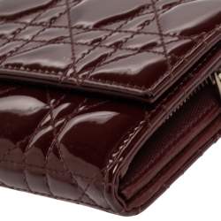 Pre Owned Dior Red Cannage Patent Leather Lady Dior Wallet on Chain