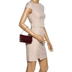 Pre Owned Dior Red Cannage Patent Leather Lady Dior Wallet on Chain