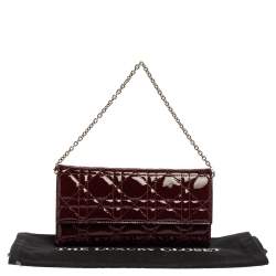 Pre Owned Dior Red Cannage Patent Leather Lady Dior Wallet on Chain