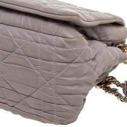 Pre Owned Dior Grey Leather Delices Gaufre Flap Shoulder Bag