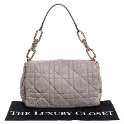 Pre Owned Dior Grey Leather Delices Gaufre Flap Shoulder Bag