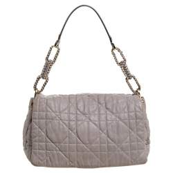 Pre Owned Dior Grey Leather Delices Gaufre Flap Shoulder Bag