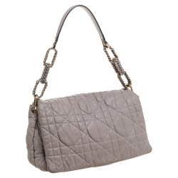 Pre Owned Dior Grey Leather Delices Gaufre Flap Shoulder Bag
