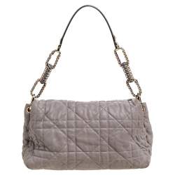 Pre Owned Dior Grey Leather Delices Gaufre Flap Shoulder Bag