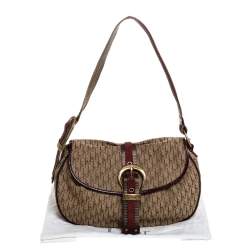 Pre Owned Dior Beige Oblique Canvas and Suede Buckle Flap Hobo