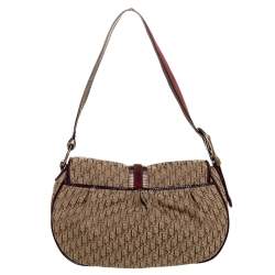 Pre Owned Dior Beige Oblique Canvas and Suede Buckle Flap Hobo