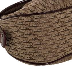 Pre Owned Dior Beige Oblique Canvas and Suede Buckle Flap Hobo