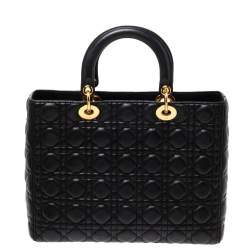 مملوكة مسبقًا Dior Black Cannage Leather Large Lady Dior Tote