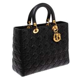 مملوكة مسبقًا Dior Black Cannage Leather Large Lady Dior Tote