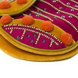 Pre Owned Dior Multicolor Velvet/Nylon and Leather Limited Edition Pom Pom Embellished Saddle Bag