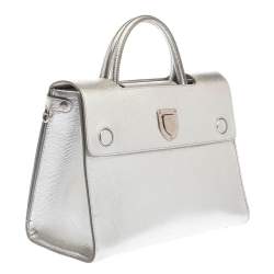 Pre Owned Dior Metallic Silver Leather Medium Diorever Bag