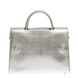Pre Owned Dior Metallic Silver Leather Medium Diorever Bag