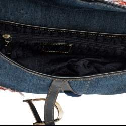 Pre Owned Dior Blue Crystal Embellished Denim and Leather Saddle Bag