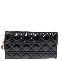 مملوكة مسبقًا Dior Black Cannage Patent Leather Soft Lady Dior Chain Clutch
