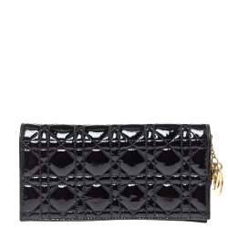 مملوكة مسبقًا Dior Black Cannage Patent Leather Soft Lady Dior Chain Clutch