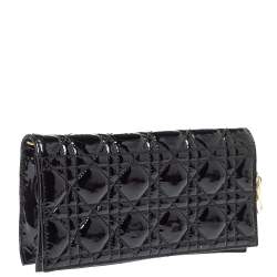 مملوكة مسبقًا Dior Black Cannage Patent Leather Soft Lady Dior Chain Clutch