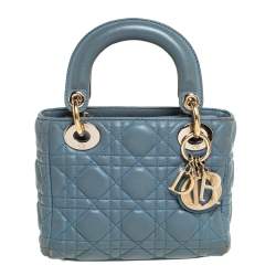 مملوكة مسبقًا حقيبة يد ديور "ليدي ديور" صغيرة جلد كاناج أزرق فاتح
