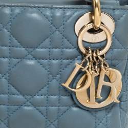 مملوكة مسبقًا حقيبة يد ديور "ليدي ديور" صغيرة جلد كاناج أزرق فاتح