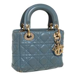 مملوكة مسبقًا حقيبة يد ديور "ليدي ديور" صغيرة جلد كاناج أزرق فاتح